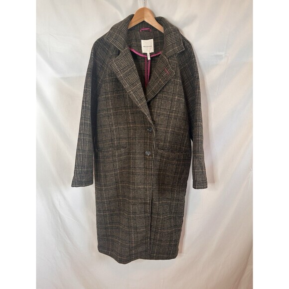 ANTHROPOLOGIE x AVEC LES FILLES Coat Wool Plaid Double Face Brown Oversized look - Picture 5 of 15